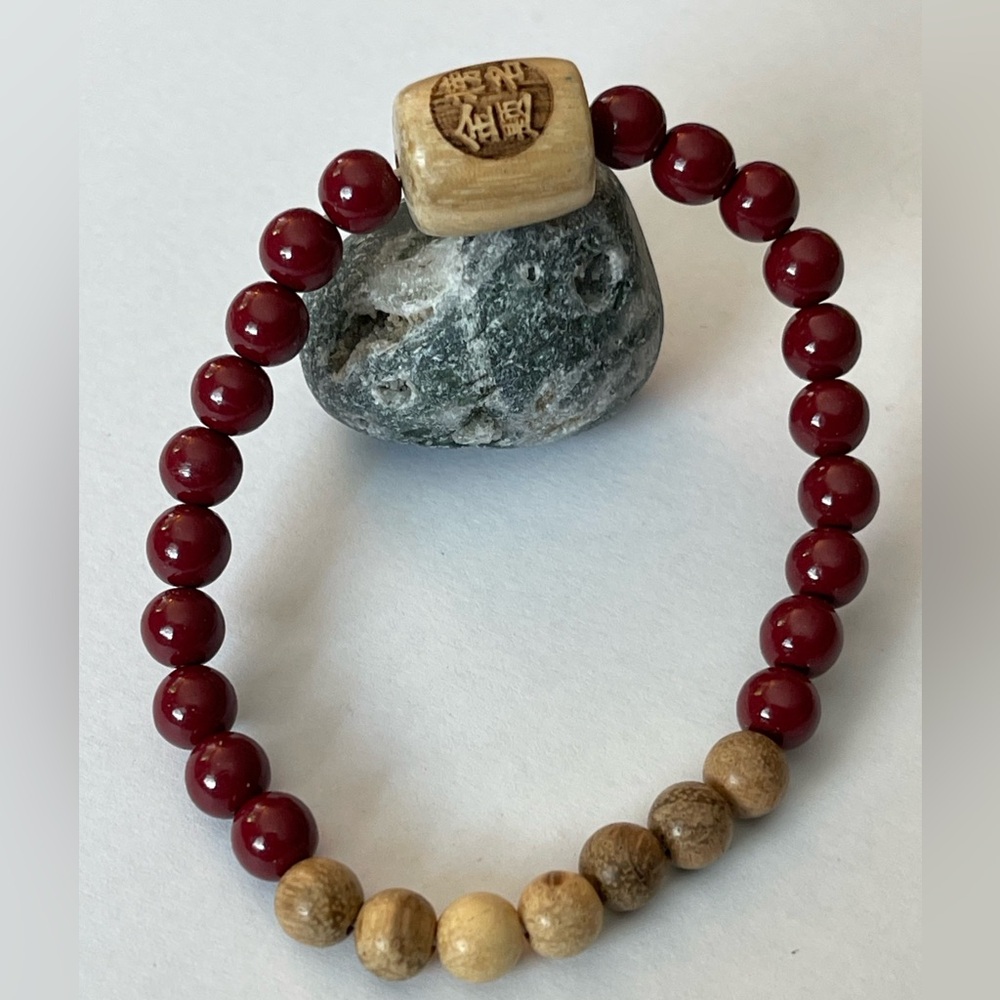 Cinnabar Sandalwood Beaded Bracelet Cinnabar Stretchy Bracelet Healing Stone